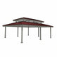 Rectangular two‑tier steel pavilion with red hip roof and grey support columns