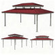 Three‑quarter view of large steel pavilion with red roof and grey columns