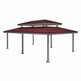 Rectangular two‑tier steel pavilion with red hip roof and grey support columns