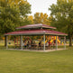 Top‑down angle showing rectangular pavilion roof geometry and column layout