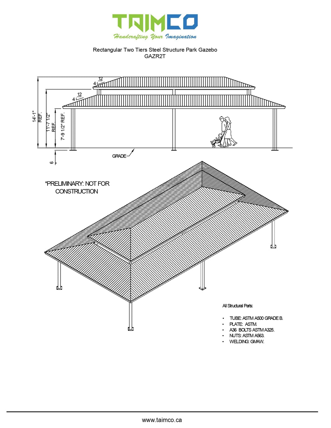 Biltmore 2 Tiers Rectangular Steel Structure Park Gazebo | Model # GAZR2T