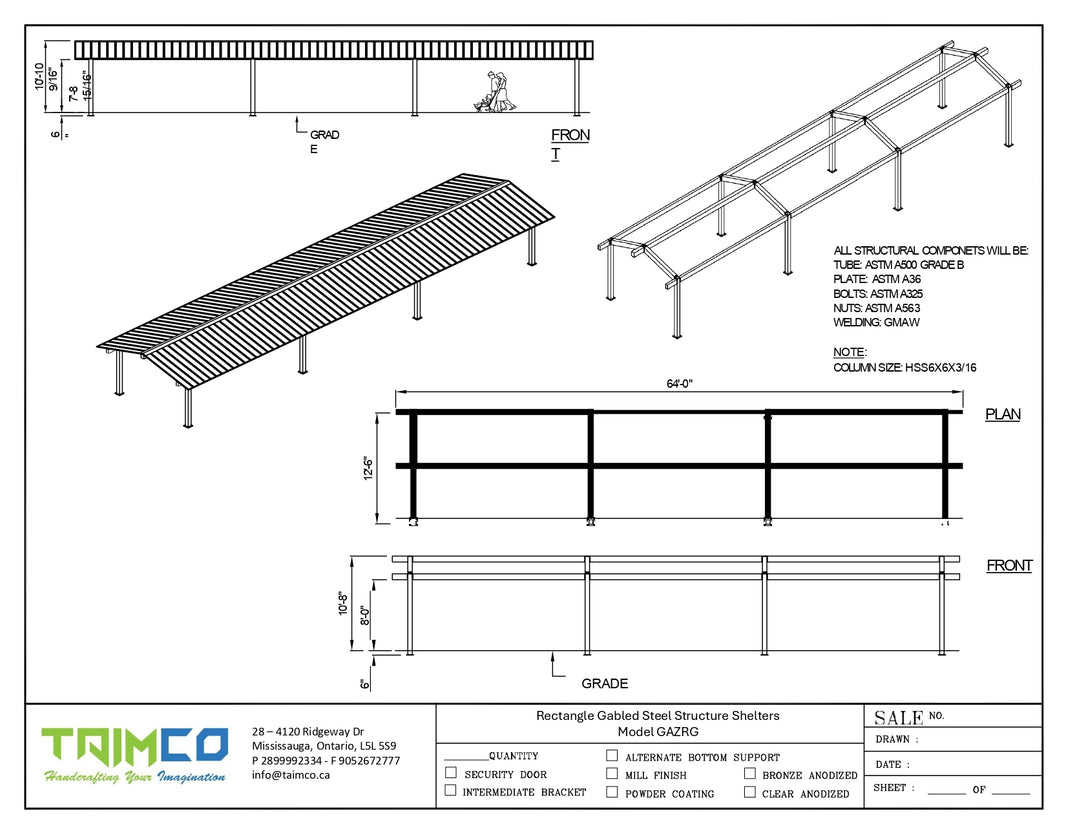 Rectangle Gabled Steel Structure Shelters Model GAZRG