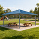 Square one‑tier steel gazebo photographed on concrete base