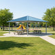 Square one‑tier steel gazebo photographed on concrete base