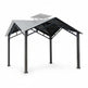 Side angle of square steel shelter with open‑air layout and cupola