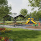 Full product view of square steel gazebo with cupola and modern design