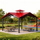 Outdoor architectural square pavilion with cupola and steel frame