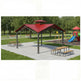 Outdoor architectural square pavilion with cupola and steel frame