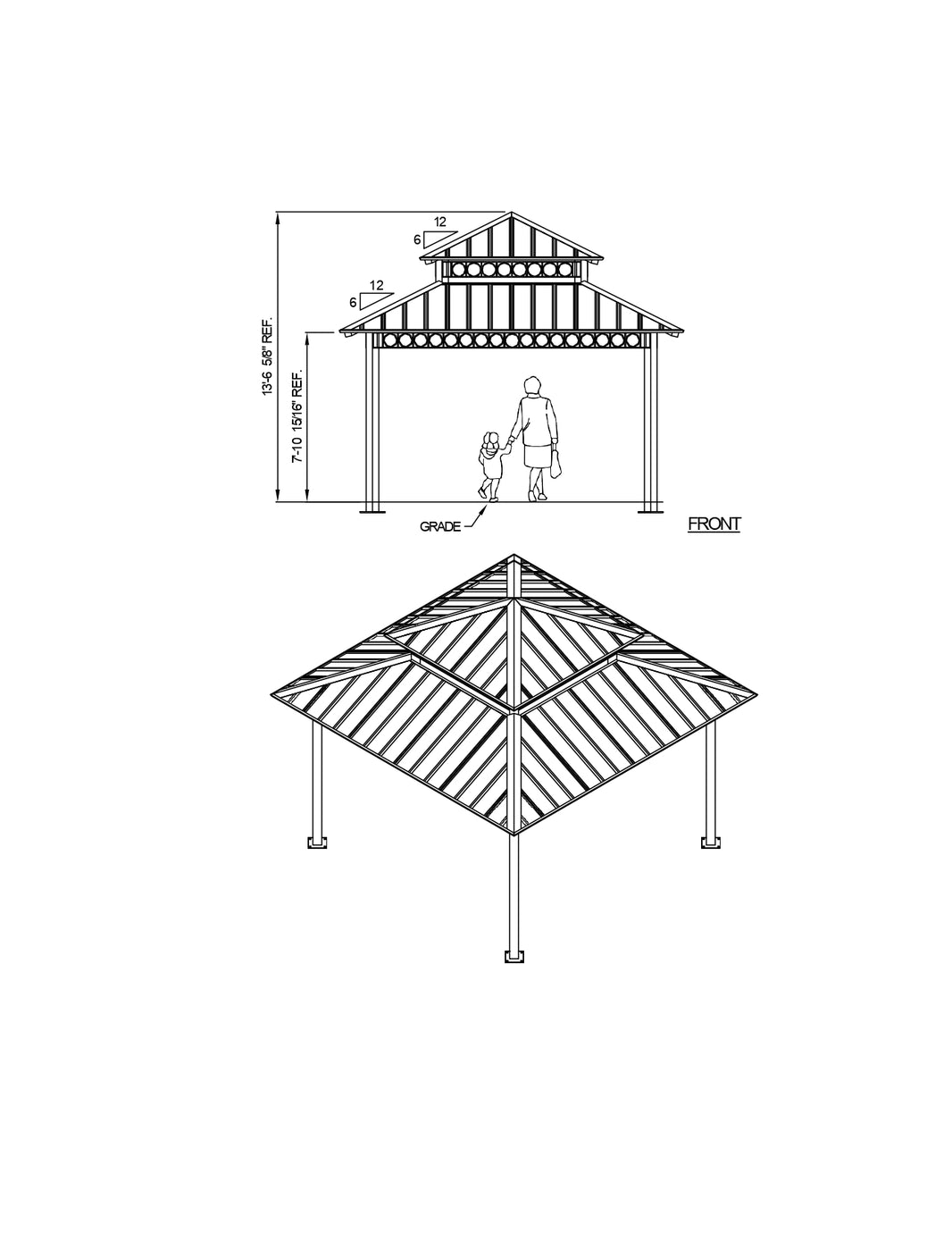 Square Two Tiers Steel Structure Park Gazebo | Model # GAZS2T