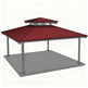 Full product view of square steel gazebo with two‑tier hip roof and modern design