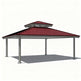 Square two‑tier steel gazebo with red hip roof and four support columns