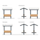 Three‑quarter view of micro steel pavilion with gable roof and seating