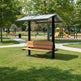 Close‑up of steel roof panels and structural columns on micro shelter