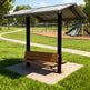 Square gable micro gazebo shelter system photographed on concrete base