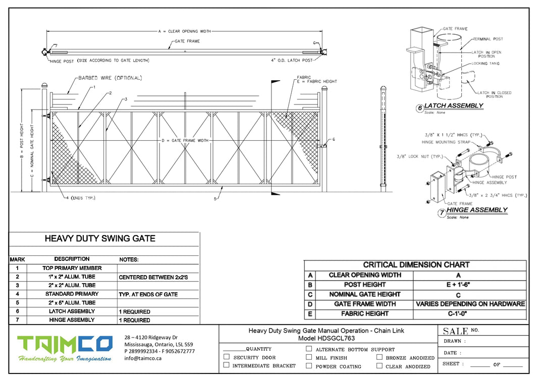 Heavy Duty Aluminum Swing Gate Manual Operation - Chain Link  Model HDSGCL763