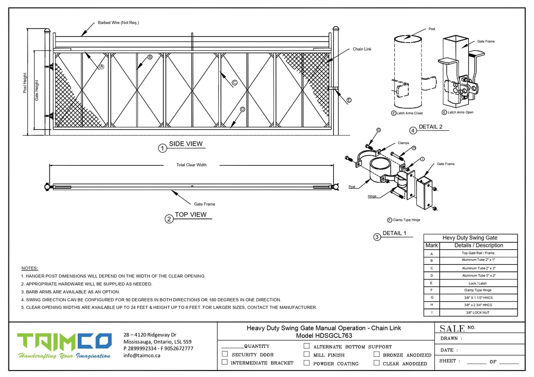 Heavy Duty Aluminum Swing Gate Manual Operation - Chain Link  Model HDSGCL763