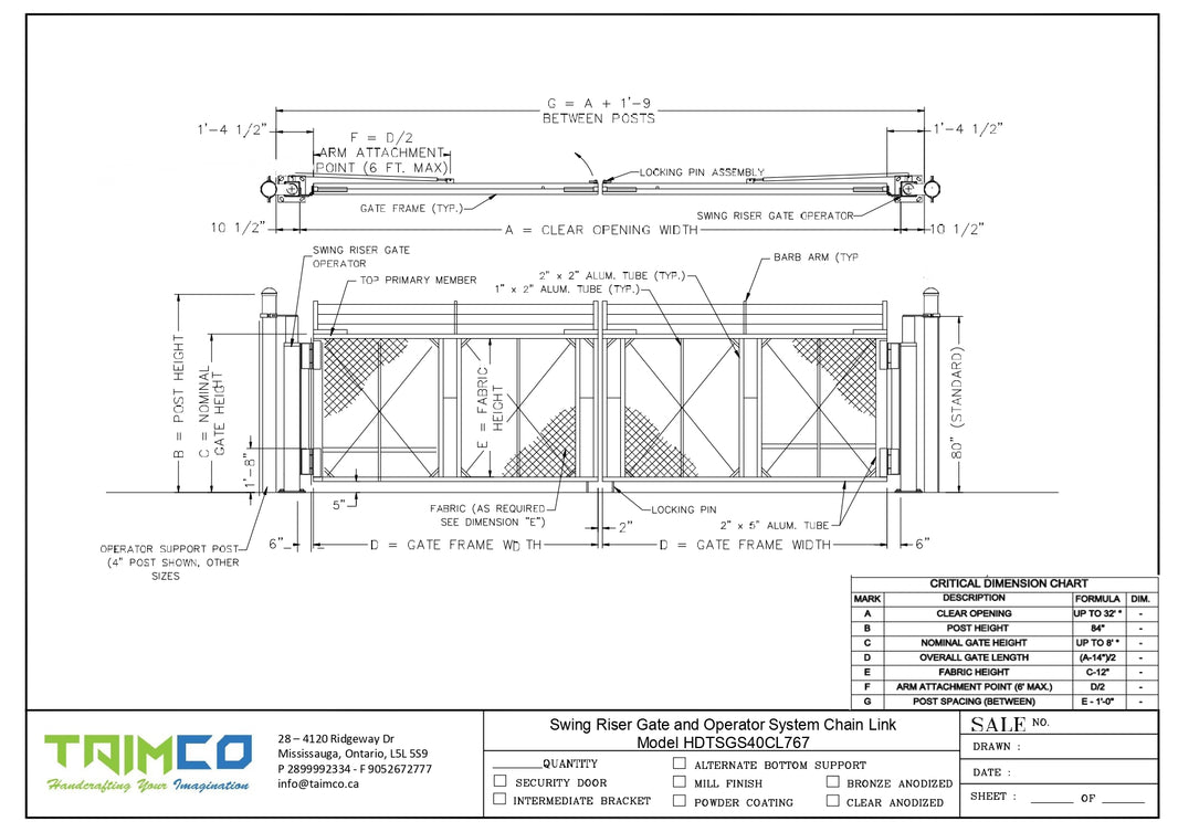 Swing Riser Gate and Operator System Chain Link Model HDTSGS40CL767