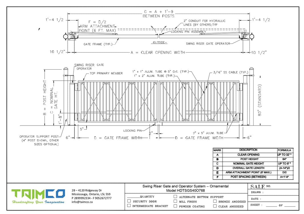 Swing Riser Gate and Operator System Ornamental Model HDTSGS40CL768