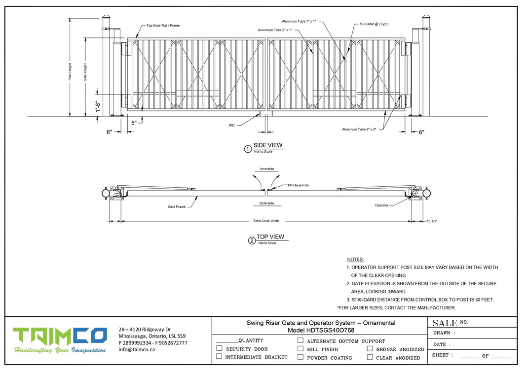 Swing Riser Gate and Operator System Ornamental Model HDTSGS40O768