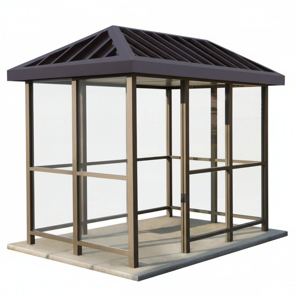 Close‑up of slanted roof panel on TAIMCO bus stop shelter showing durable weather‑resistant construction.