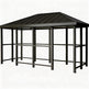 TAIMCO bus stop shelter installed outdoors with hip‑top roof and glass side panels for public transit use.