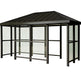TAIMCO bus stop shelter with hip‑top roof and full glass side panels.