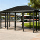 Close‑up of hip‑top roof panel on TAIMCO bus stop shelter showing durable weather‑resistant construction.