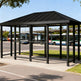 Structural beam and support detail of TAIMCO metal bus stop shelter showcasing commercial‑grade fabrication.