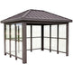 TAIMCO bus stop shelter with sloped metal roof and full glass side panels.