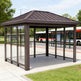Bronze‑tone steel frame and precision‑welded joints on TAIMCO bus stop shelter.