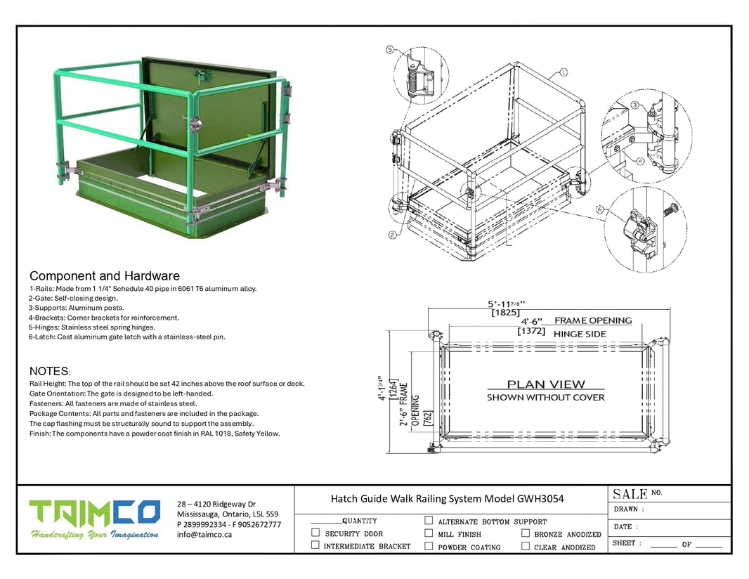 54"x 30"Hatch Guide Walk Railing System Model GWH5430