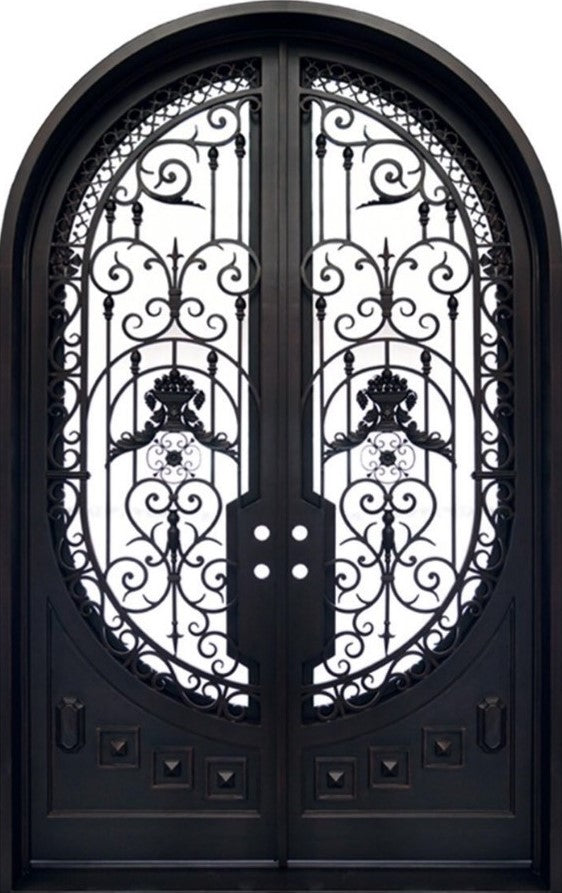 Wrought Iron Double Swing Front Door | Arched Top | Model # IWD 899