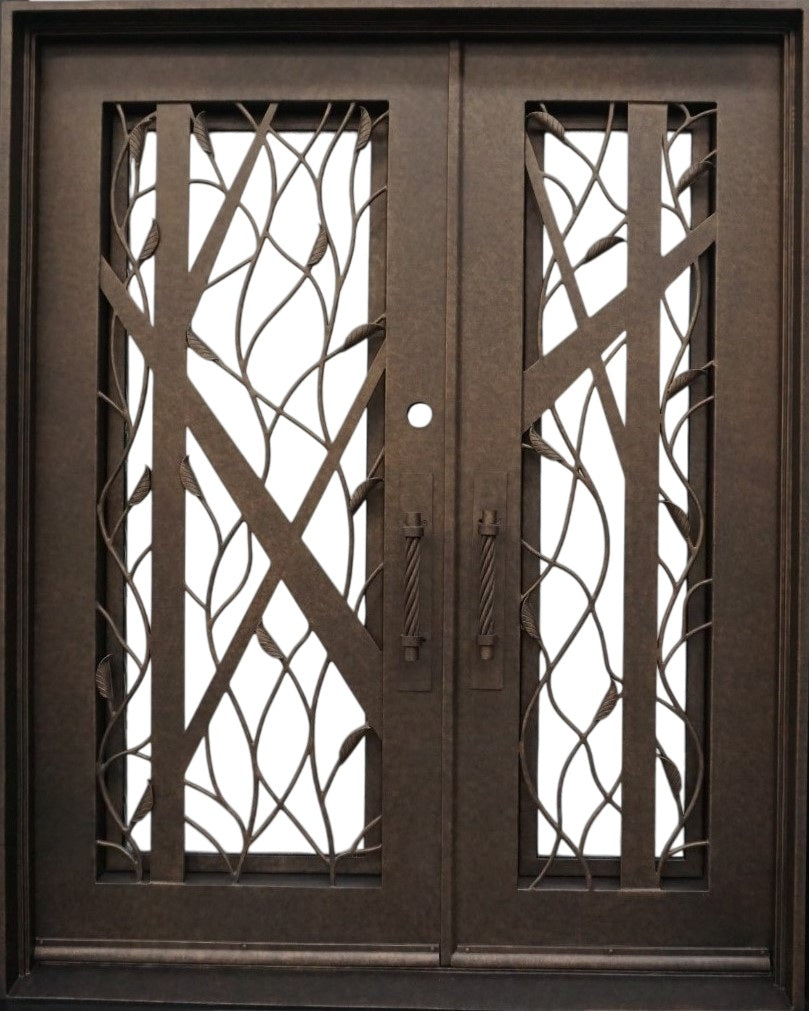 Plasma-Cut Square Top Steel Entry Door with Double-Pane Glass and Ornamental Detailing Model # IWD 902