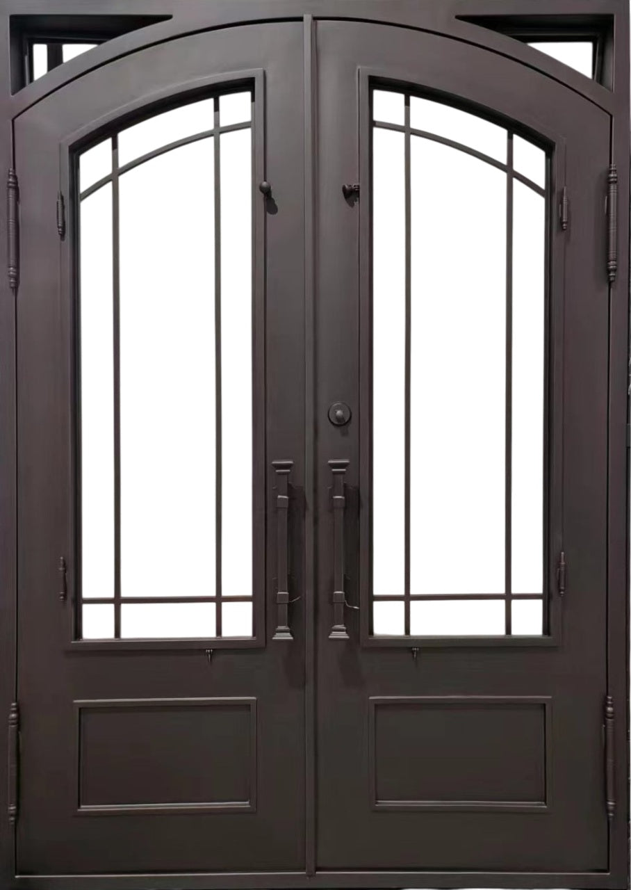 Square Top Wrought Iron Entry Door with Kickplate Base and Custom Matte Black Finish Model # IWD 944