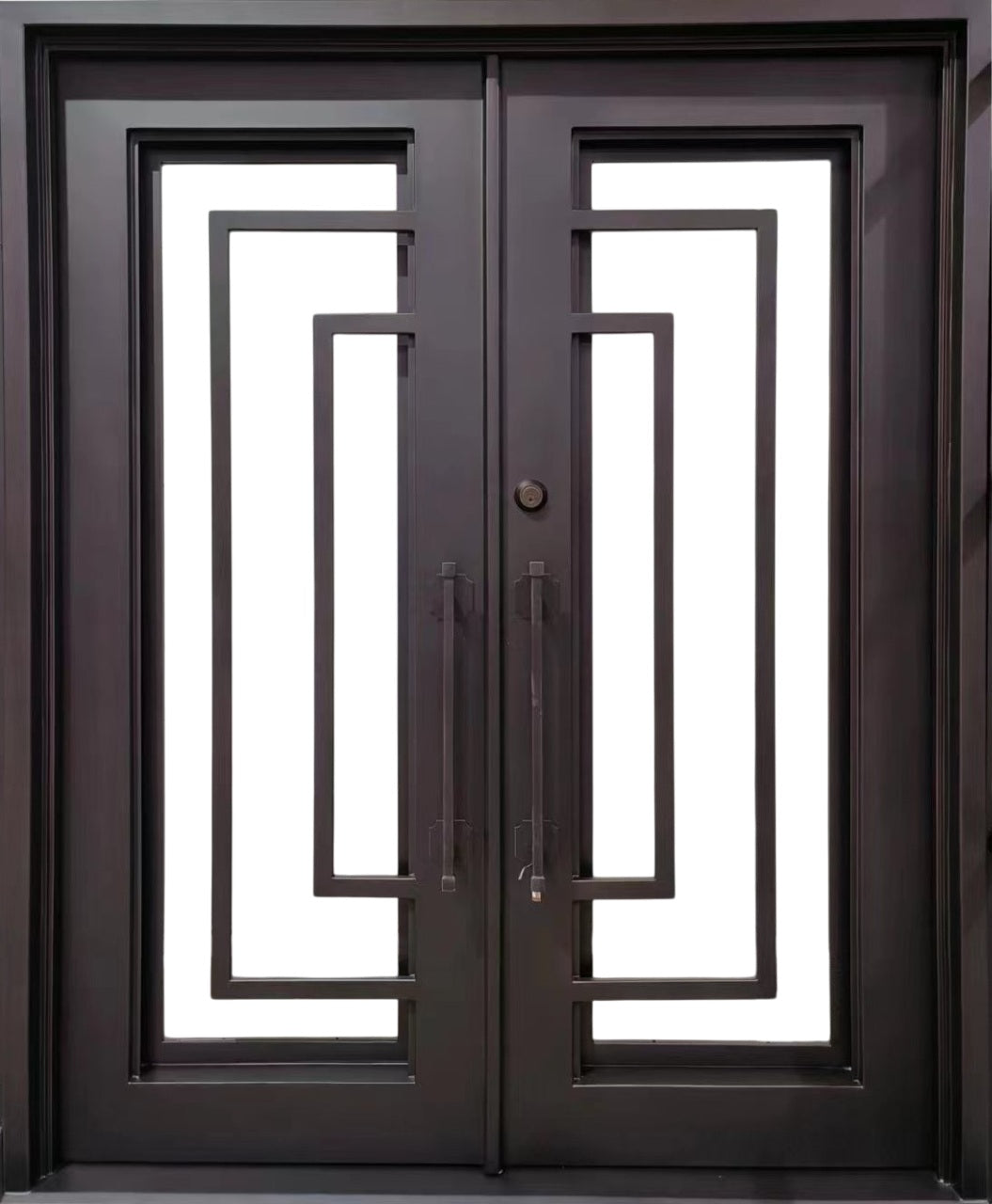 Square Top Wrought Iron Entry Door with Kickplate Panel and Matte Black Finish Model # IWD 947