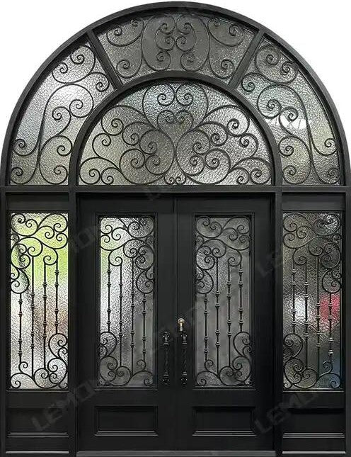Wrought Iron Double Swing Front Door | Arched Top | Model # IWD 964