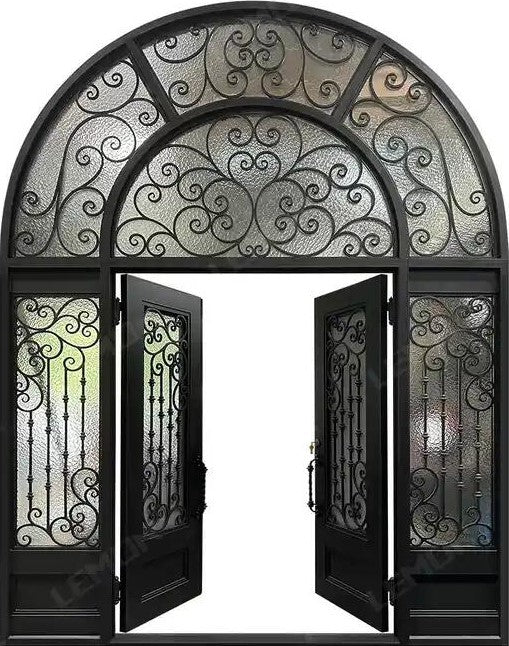Wrought Iron Double Swing Front Door | Arched Top | Model # IWD 964
