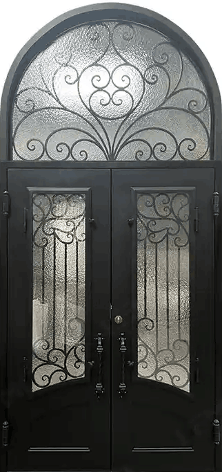 Wrought Iron Double Swing Front Door | Arched Top | Model # IWD 965