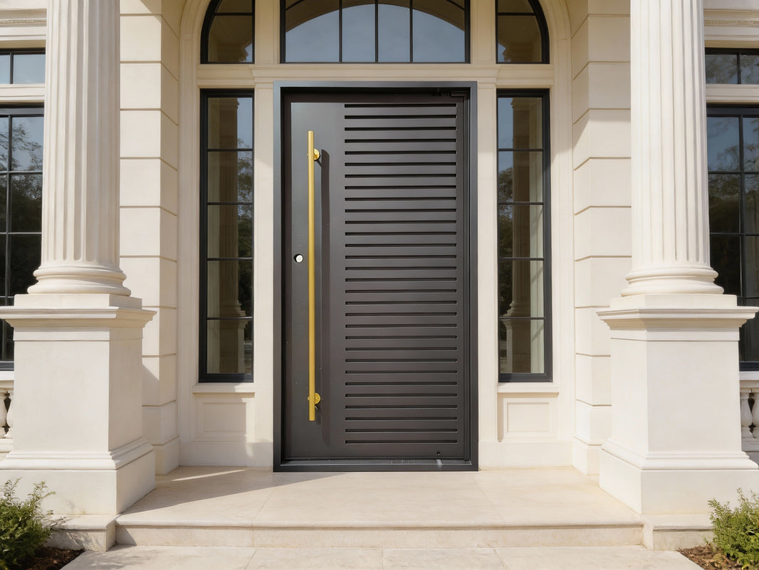 Modern Wrought Iron Door with Square Top and Horizontal Slat Design – Model # IWD1000