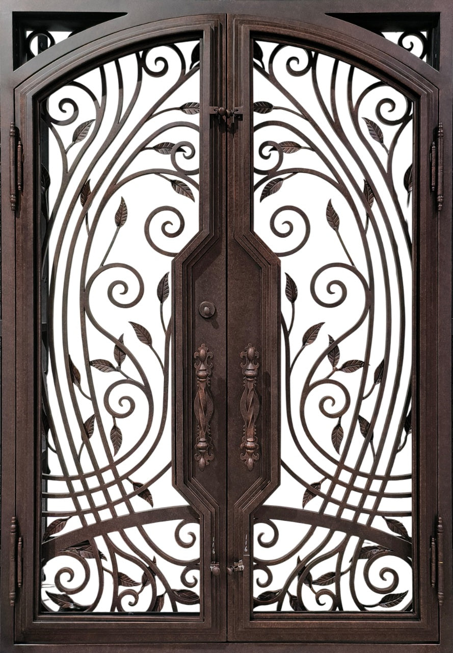 Wrought Iron Door with Square Top, Decorative Kickplate, and Scroll Detailing – Model # IWD 1009
