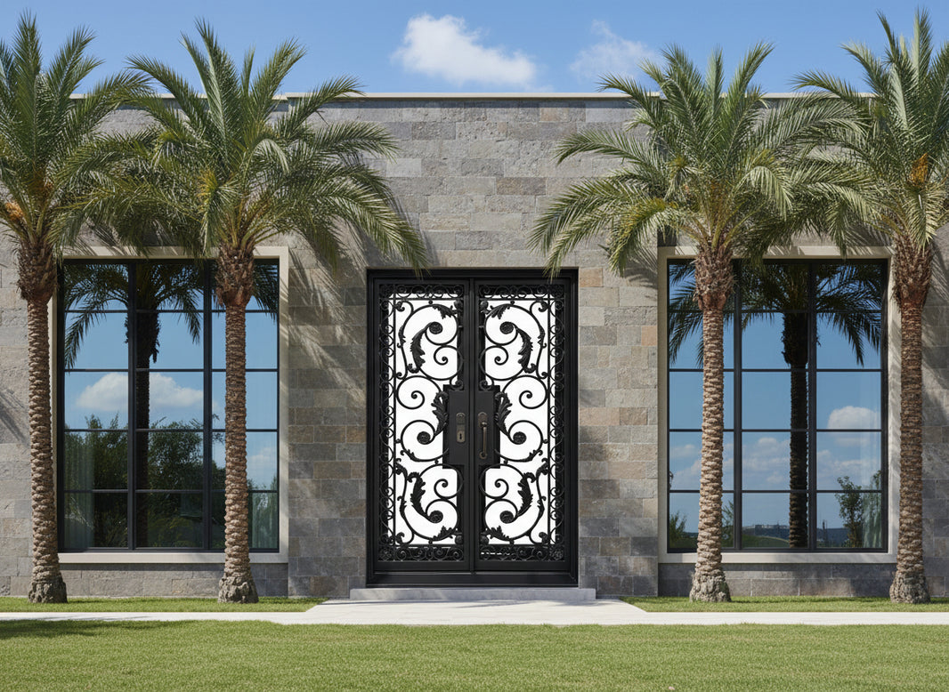 Decorative Wrought Iron Gate with Arched Top and Scroll Pattern – Model # IWD1012