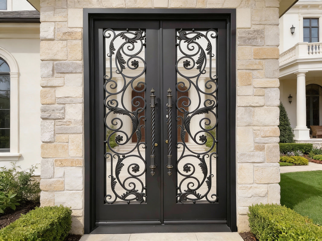 Wrought Iron Door with Square Top, Artistic Kickplate Model  IWD1025