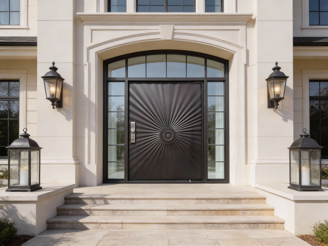 Sunshine Pivot Iron Entry Door – Square Top with Kickplate | Powder-Coated Black Finish | Model IWD1026