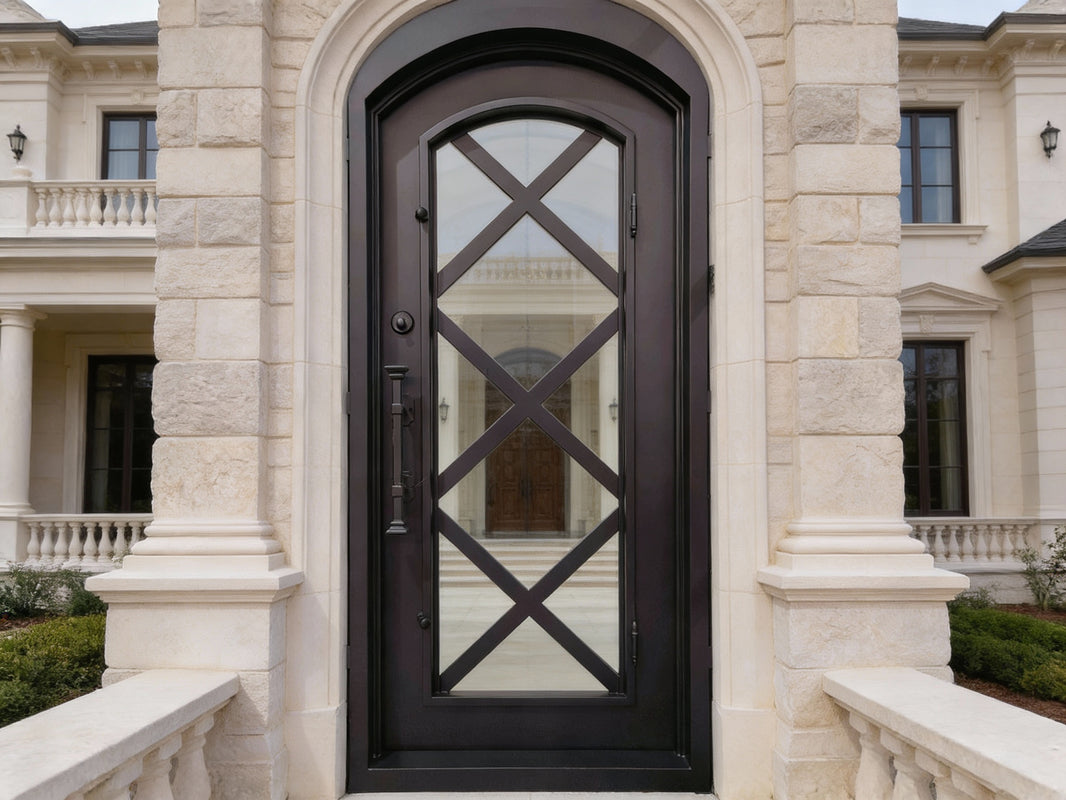 Architectural Iron Entry Door Modern Square Top Profile  Model IWD1039