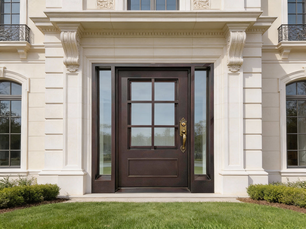 Classic Grid Iron Entry Door – Six-Panel Glass with Kickplate Model IWD1040