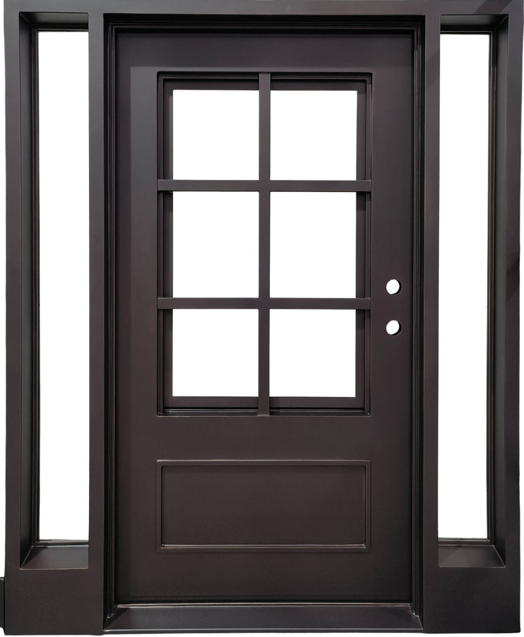 Classic Grid Iron Entry Door – Six-Panel Glass with Kickplate Model IWD 1040