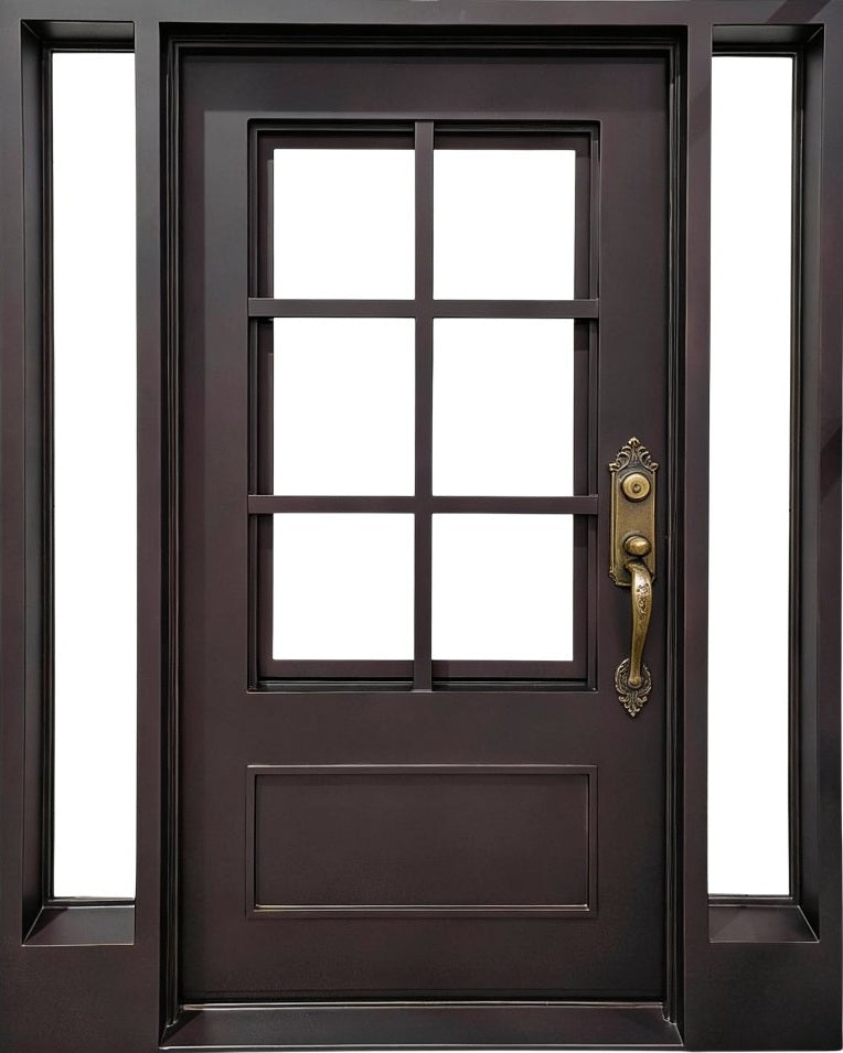 Classic Grid Iron Entry Door – Six-Panel Glass with Kickplate Model IWD1040