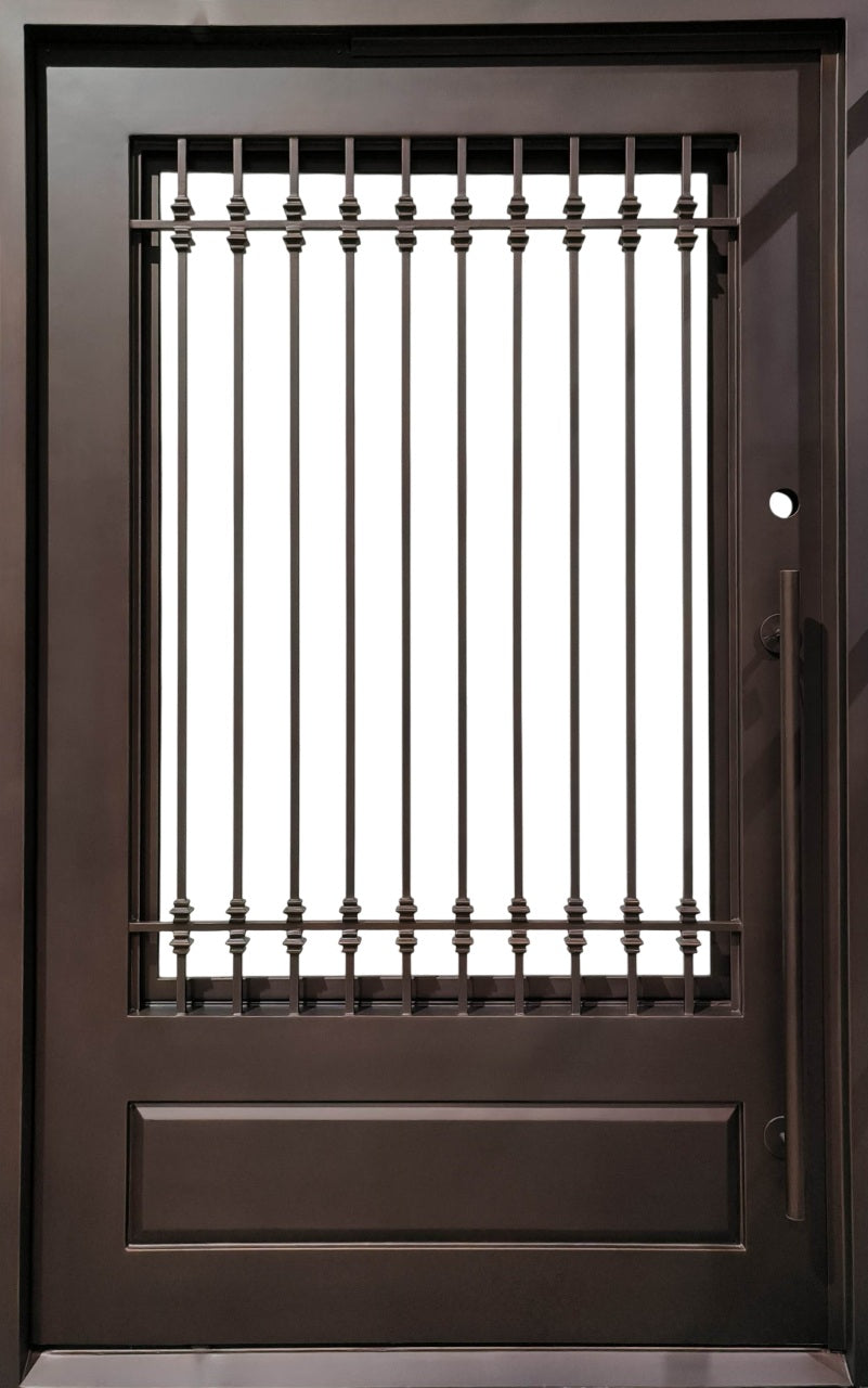Vertical Bar Wrought Iron Entry Door – Square Top with Kickplate Model IWD 1041