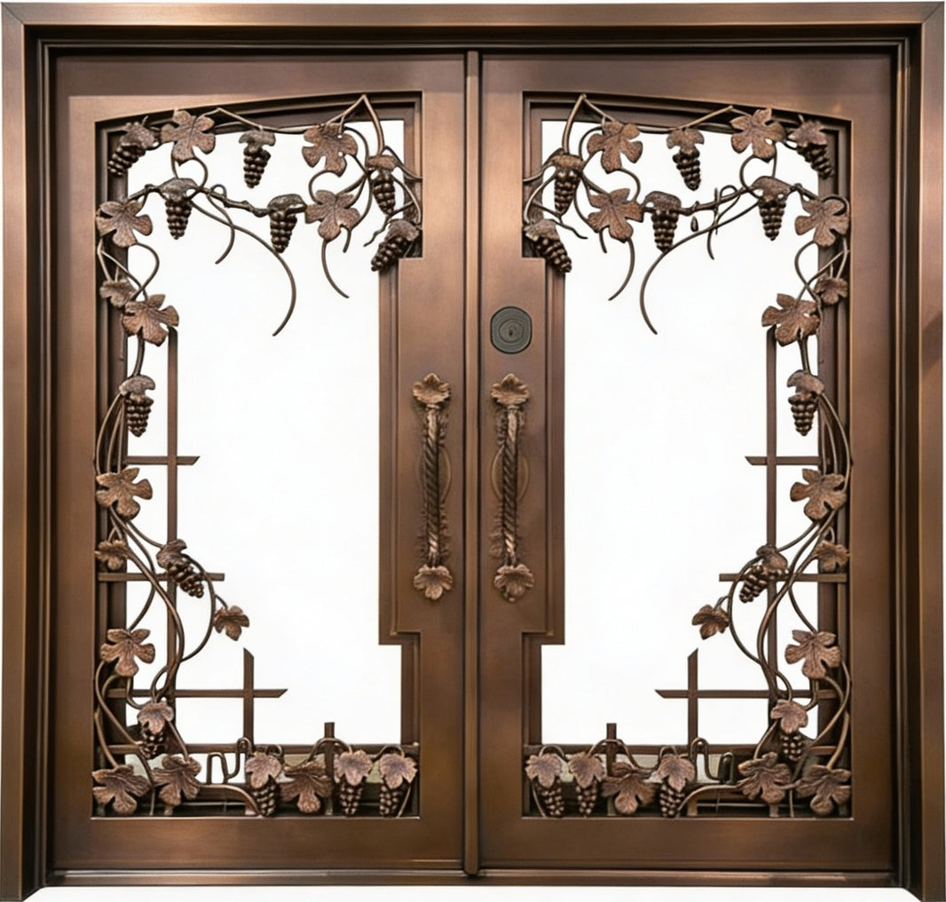 Grapevine Wrought Iron Double Entry Door – Square Top with Kickplate Model IWD1042