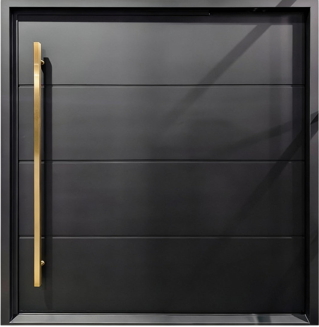 Horizontal Steel Panel Pivot design with Gold Vertical Pull Door Square Top  Model # IWD1091